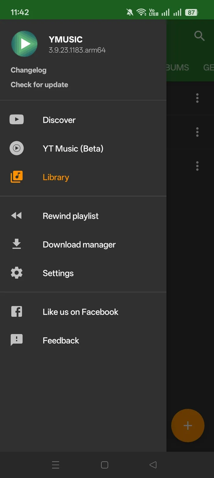 YMusic navigation menu showing version 3.9.23.1183 arm64